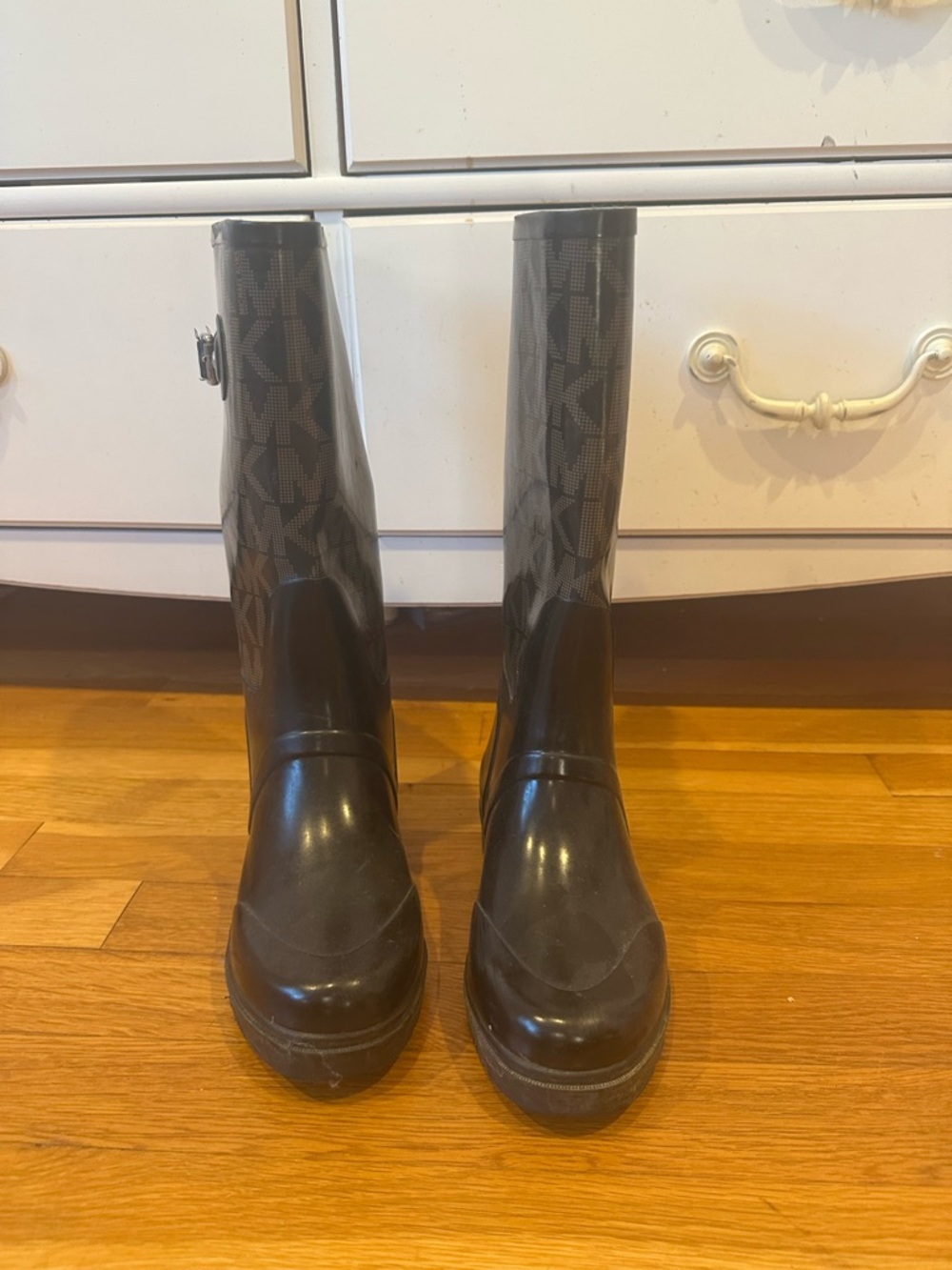 Michael Kors Black MK Monogram Glossy Rain Boots